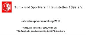 Jahreshauptversammlung TSV Haunstetten Aktive